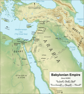 Colour map of Babylonian Empire around 600BC (derived from a map by Yiyi (https://commons.wikimedia.org/wiki/User:Yiyi) of the Middle East (https://commons.wikimedia.org/wiki/File:Near_East_topographic_map_with_toponyms_3000bc-pt.svg) with a CC BY 3.0 licence (https://creativecommons.org/licenses/by/3.0/deed.en)