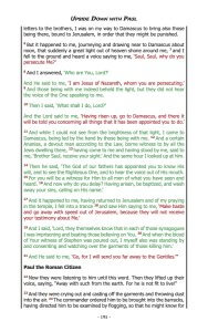 Page 195 of colour PDF eBook version of "Upside Down with Paul" by Mark Morgan. Note the text of Acts with side bars. Verse numbers are in brown, the words of Jesus in red and words of Paul in green.